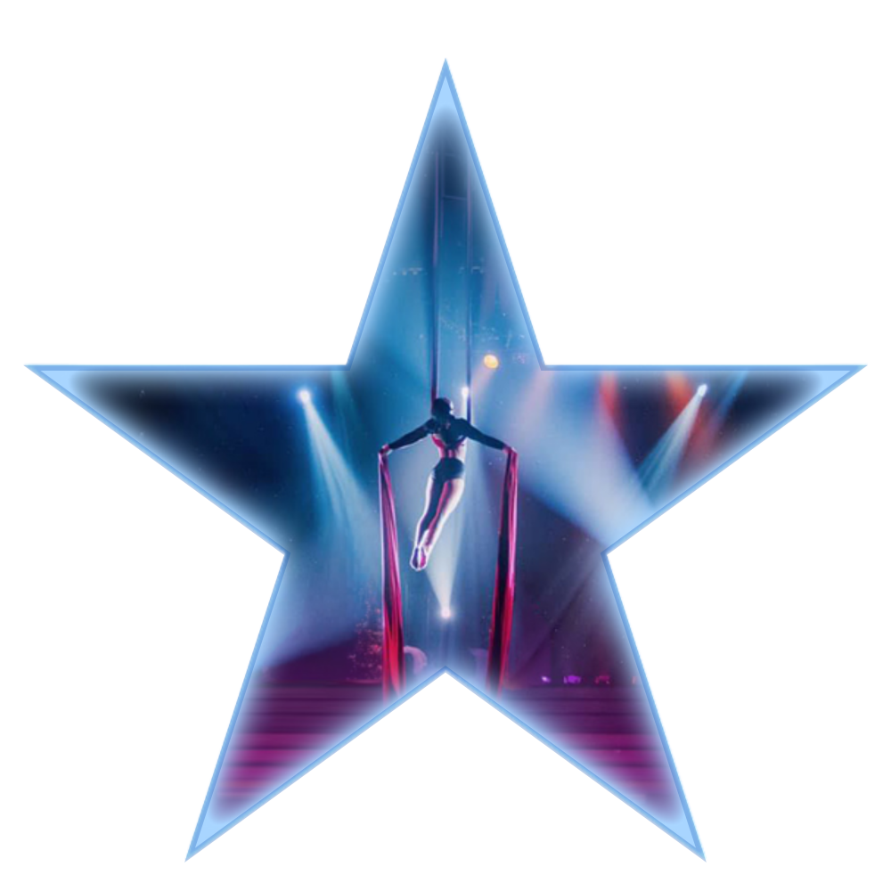 Aerial Performer inside Purple and Blue Star